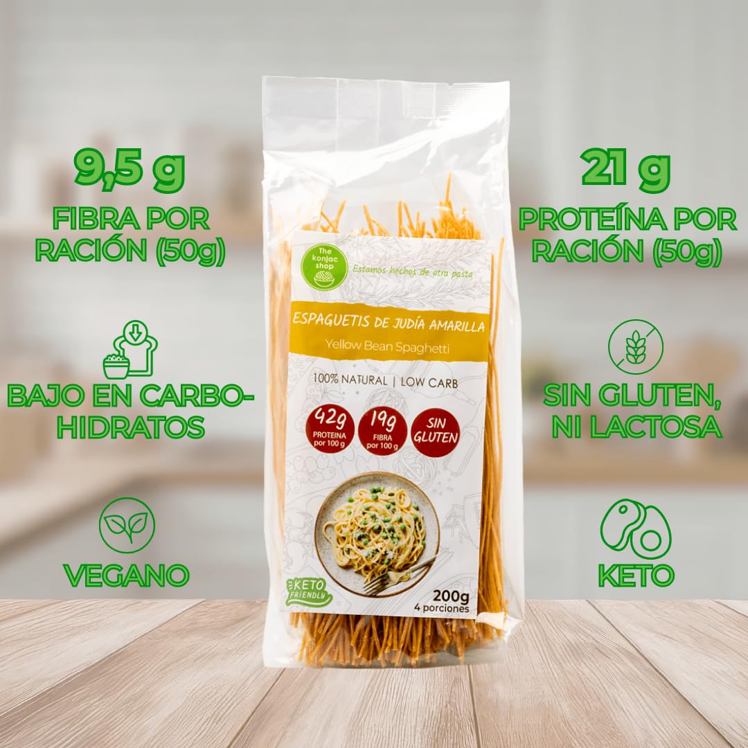 The Konjac Shop - Espaguetis de Judía Amarilla 200 g - Pasta Proteica, Sin Gluten, Baja en Calorías y Alta en Proteínas