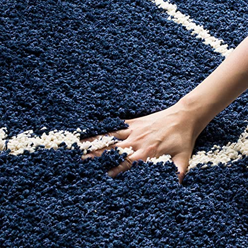 Image of Handwoven Microfibre 3D Rug for Living Room (Navy Blue & Ivory Moroccan, 8 X 10 Feet, Microfibre)