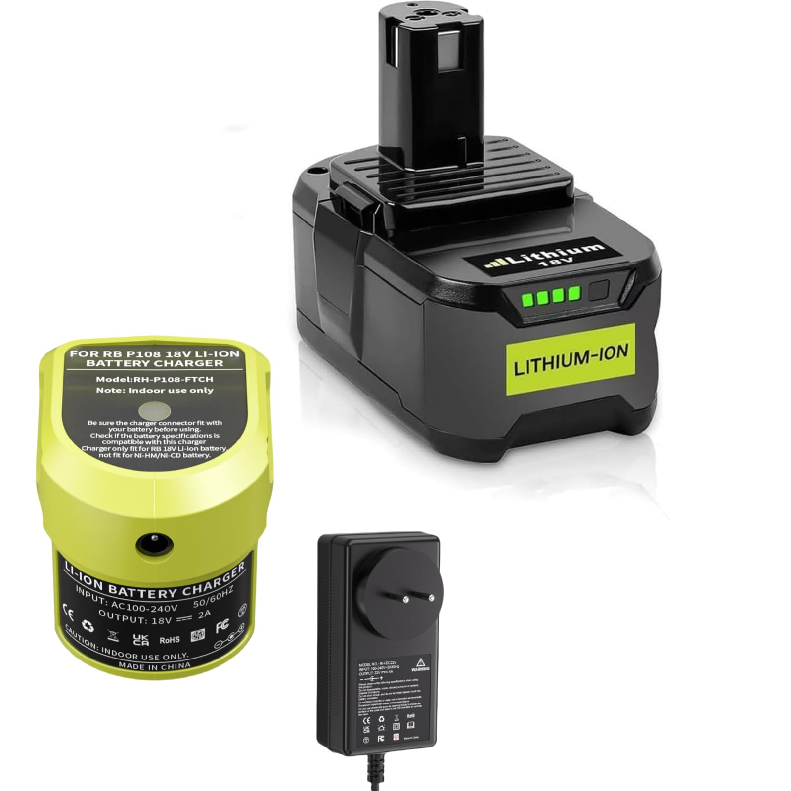 5000 mAh Akku und Ladegerät für P102-Akku, Ersatz für Ryobi 18 Volt ONE+ Plus P102 P107 P108 P189 Akku und 260051002 P118 Ladegerät(18 V Werkzeugakkus)