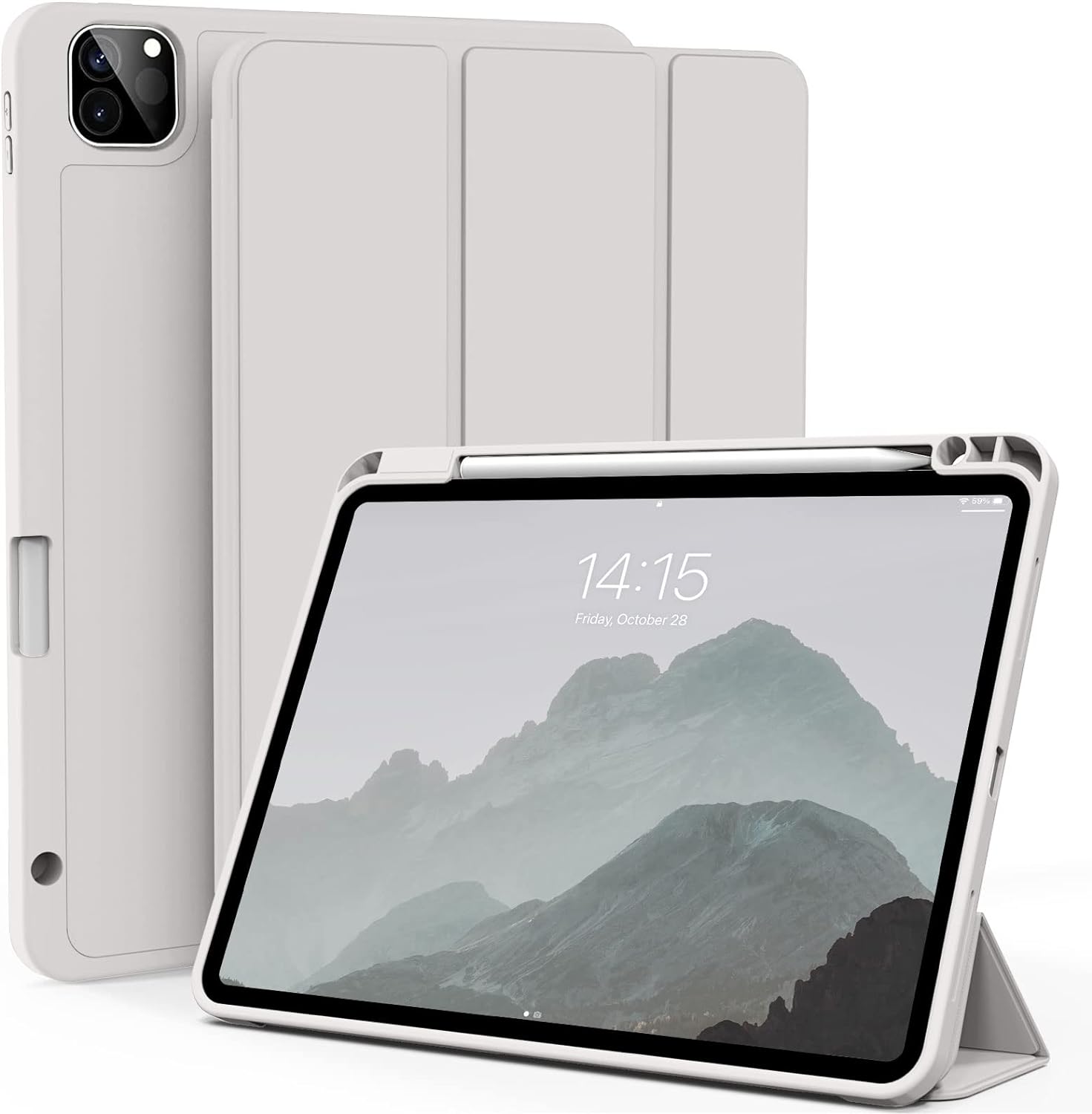 kenke Case for iPad Pro 11 Inch 4th/3rd/2nd Generation (2022/2021/2020) with Pencil Holder, Slim Trifold Smart Cover with Soft TPU Back, Support 2nd Gen Pencil Charging, Auto Sleep/Wake, Gray