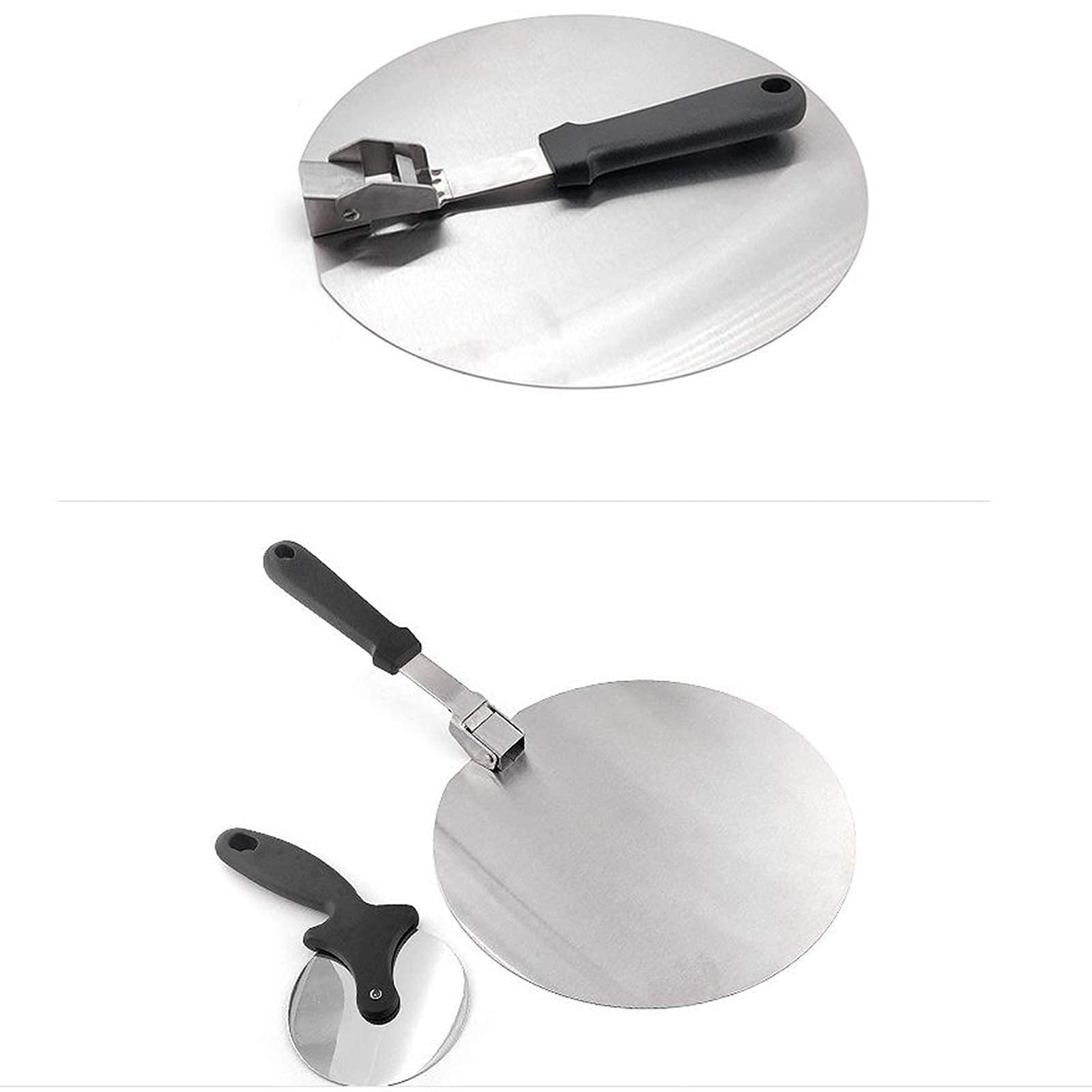 Juego De Cáscaras De Pizza Pala De Pizza De Acero Inoxidable + Juego De Paleta De Pizza Cortador De Pizza Con Mango Antideslizante Plegable Para Hornear Pizza-12 Inches