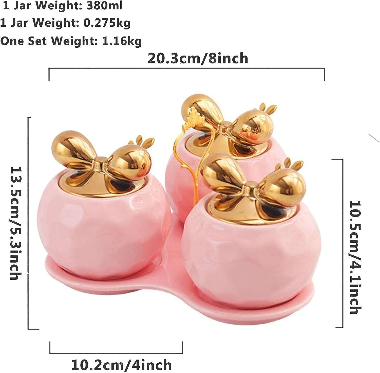 SAeWare Tarro de condimentos, contenedor de especias de cerámica con tapas de cucharas y bandeja, juego de cuencos de especias, organizador de condimentos, hogar, cocina, cocina, encimera, rosa, 3