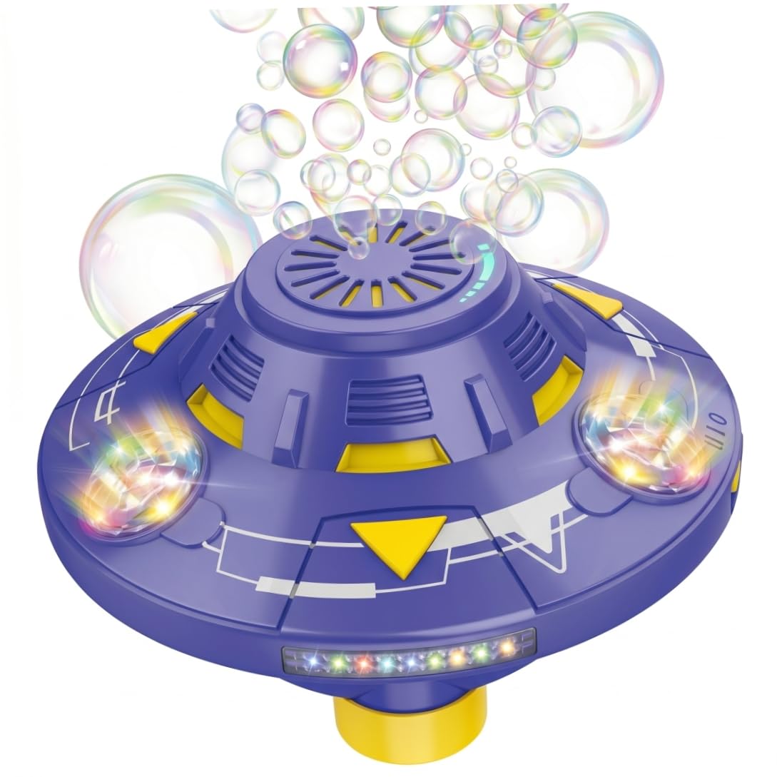 Ufo Bubble Machine, Automatic Bubble Machine with Lights, Obstacle Avoidance Rotating Blower For Kids - Purple