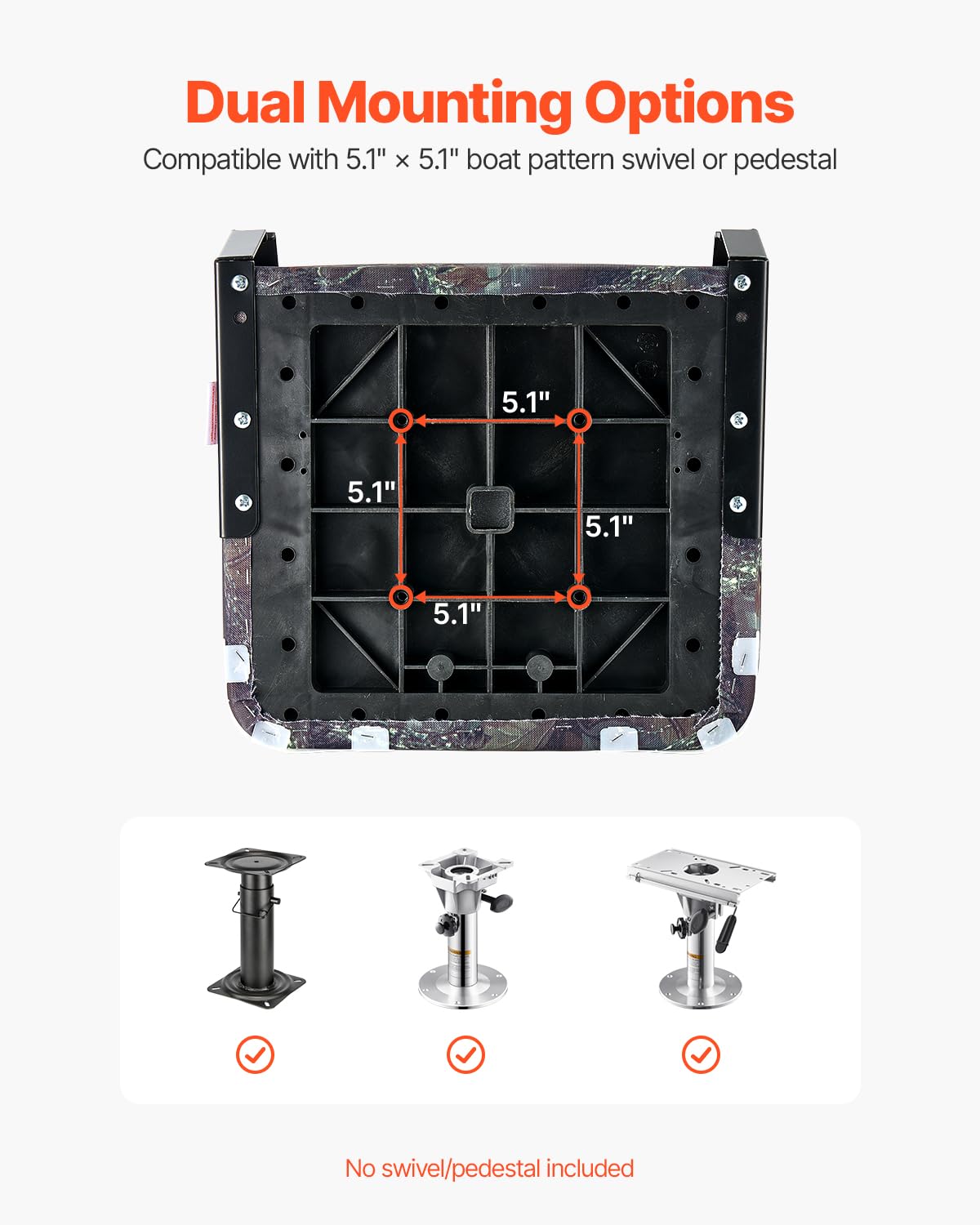 VEVOR Asiento de Barco con Respaldo Bajo 2 Piezas Silla de Barco de Pesca Plegable con Cojín de Esponja Espesa, Tela de Poliéster PU, Marco de PP Asiento de Bote para Barcos, Yates, Camuflaje