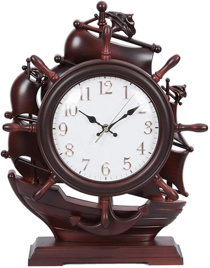 Silent Quality Table Clock Wooden Clock Carriage Clock, Vintage Sailboat Quartz Damper Night Tv Cabinet Office Living Bar Mantel Clocks