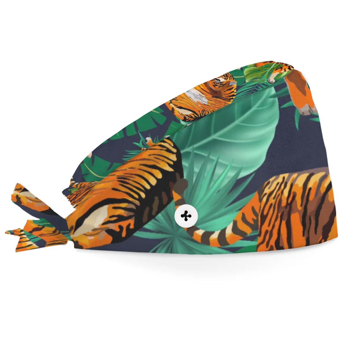 Mularoka Watercolor Tiger Palm Working Caps with Button Sweatband Comfortable Adjustable Bouffant Hats Work Hat for Women Men
