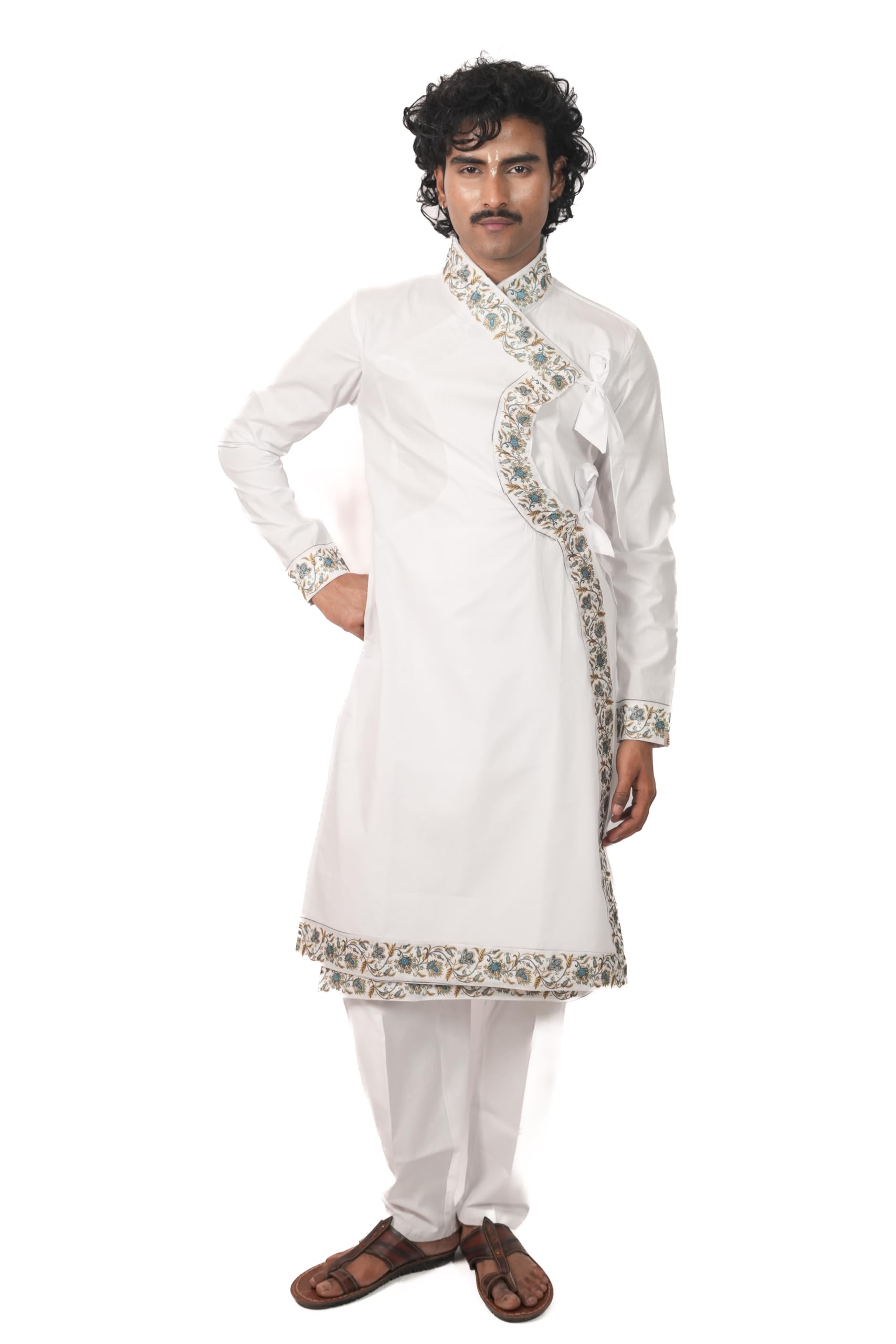 Men’s Angrakha Bagalbandhi Kurta with Embroidered Lace Border | Traditional Side-Tie Ethnic Wear | Festive, Wedding-picture-54