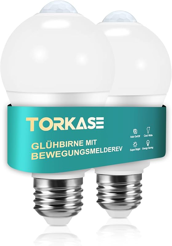 Torkase E27 LED Mozgásérzékelős Izzó 13W (100W helyett) - 5000K Hideg Fehér, 1100 Lumen, Lépcsőhöz, WC-be, Kertbe, Erkélyre, Garázsba - 2 db