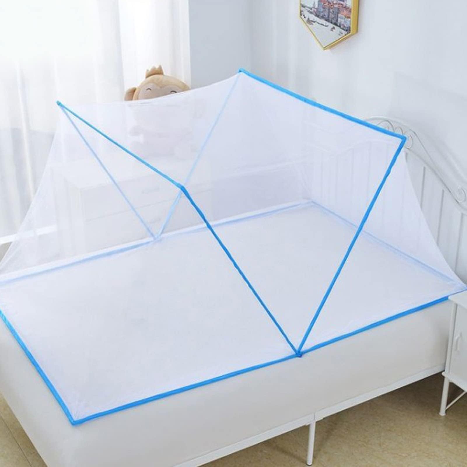 Zanzariera Pieghevole per Lettino Bambini, Tenda da Letto Estiva Durevole, Blu