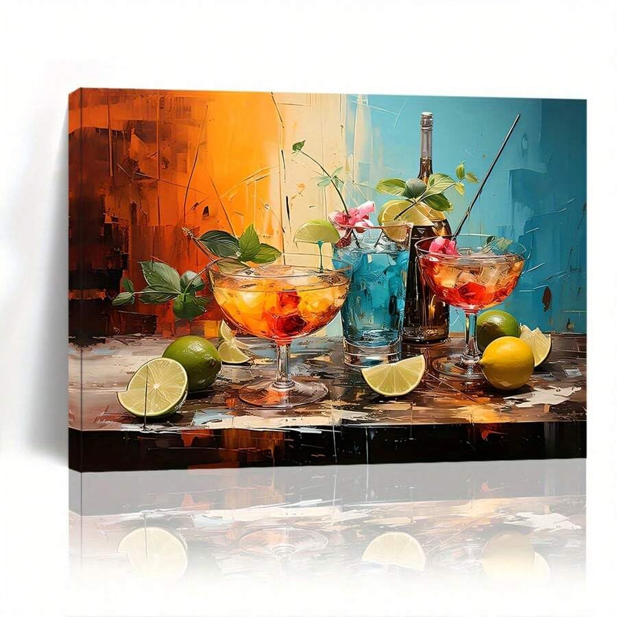 Affiche decoration salon moderne avec toile de verre de vin 60x90