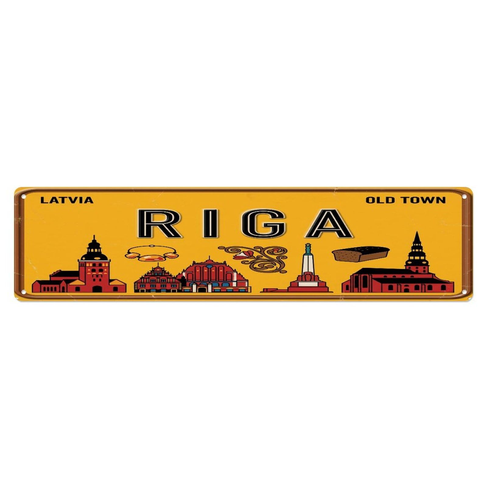 Tgrcjimh Style Metal Tin Sign Vintage Travel Riga Latvia Cathedral Amber