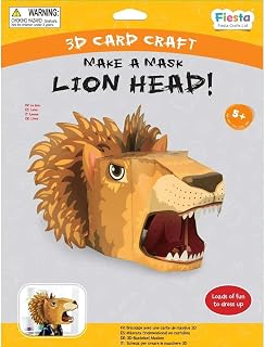Lion 3D Full Head Mask Kit by Fiesta Crafts - Colourful & Easy to Assemble Head Costume - Complete Arts and Crafts Set to Improve Motor Skills, Creativity, & Imagination - Fits Kids & Adult Heads