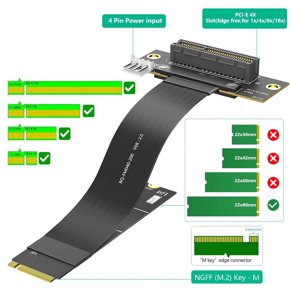 M.2 Key M 4.0 to PCI-e 4.0 4X 90 Degree Adapter Card, Nvme 4.0 to PCI-e PCI-Express 4X Extension Cable