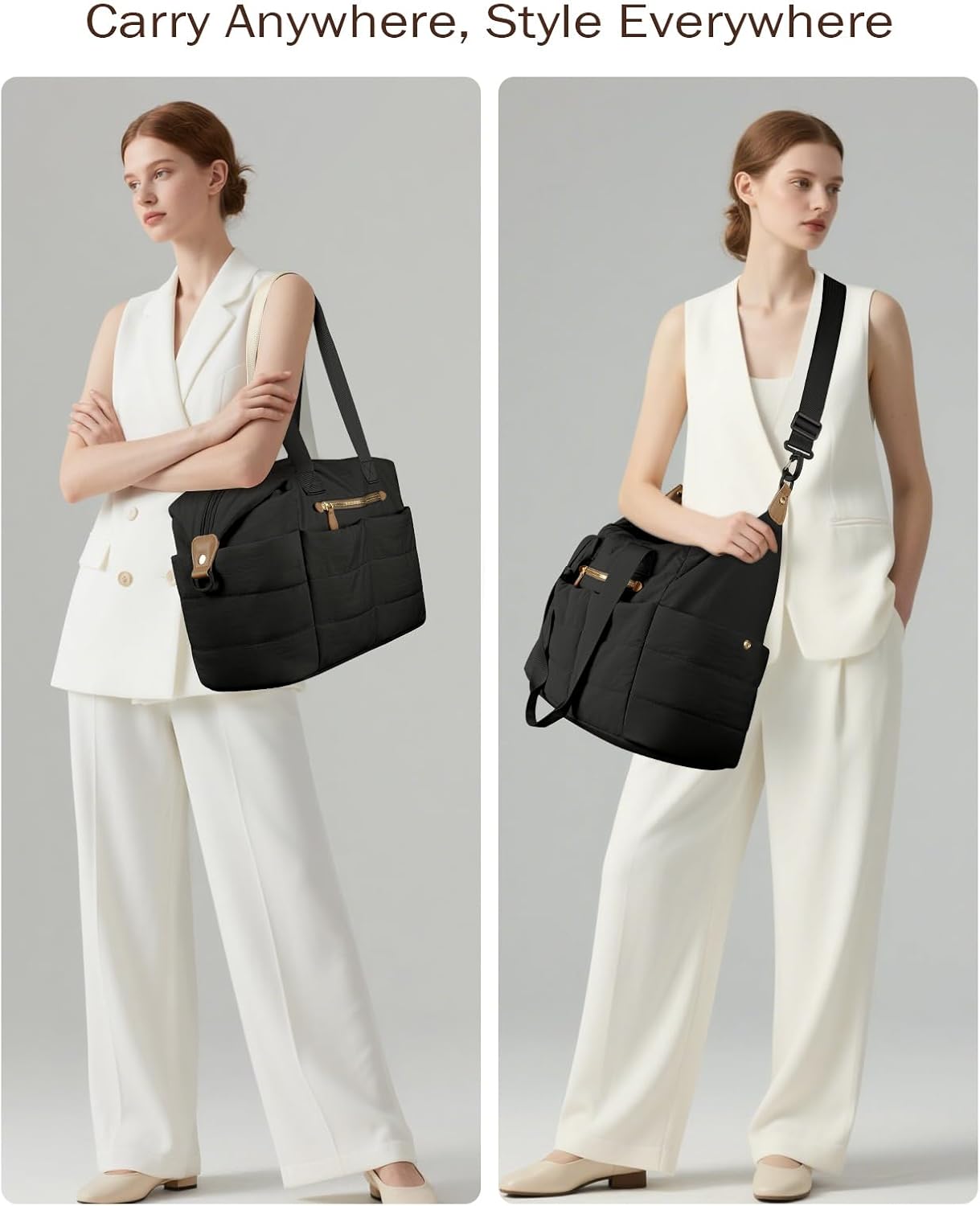 Tuwubi Travel Duffel Bag, Puffer Gym Bag for Women Lightweight Weekender Overnight Bags, Carry On Tote For Spirit Airlines Personal Item Bags with Toiletry Pouch(Black, M) - Image 6