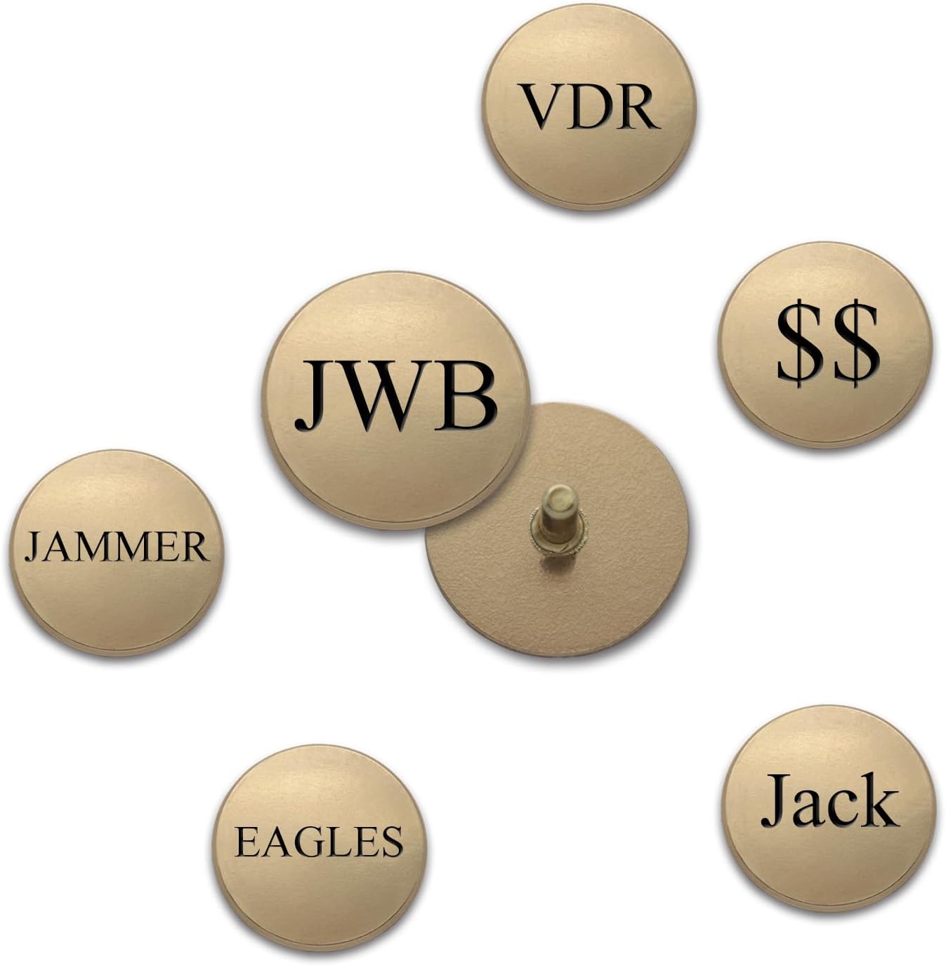 Set of 3 Laser Engraved Personalized 3/4" Solid Brass Golf Ball Marker with Post, Made in USA