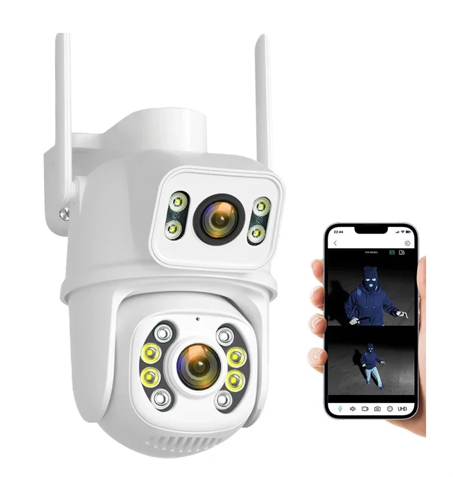 Caméra de sécurité, Caméra de Surveillance sans Fil 8MP 6MP, détection Humaine, Vision Nocturne Couleur, Double Objectif, écran, Protection sécurité, étanche(8MP Add 64G Card)