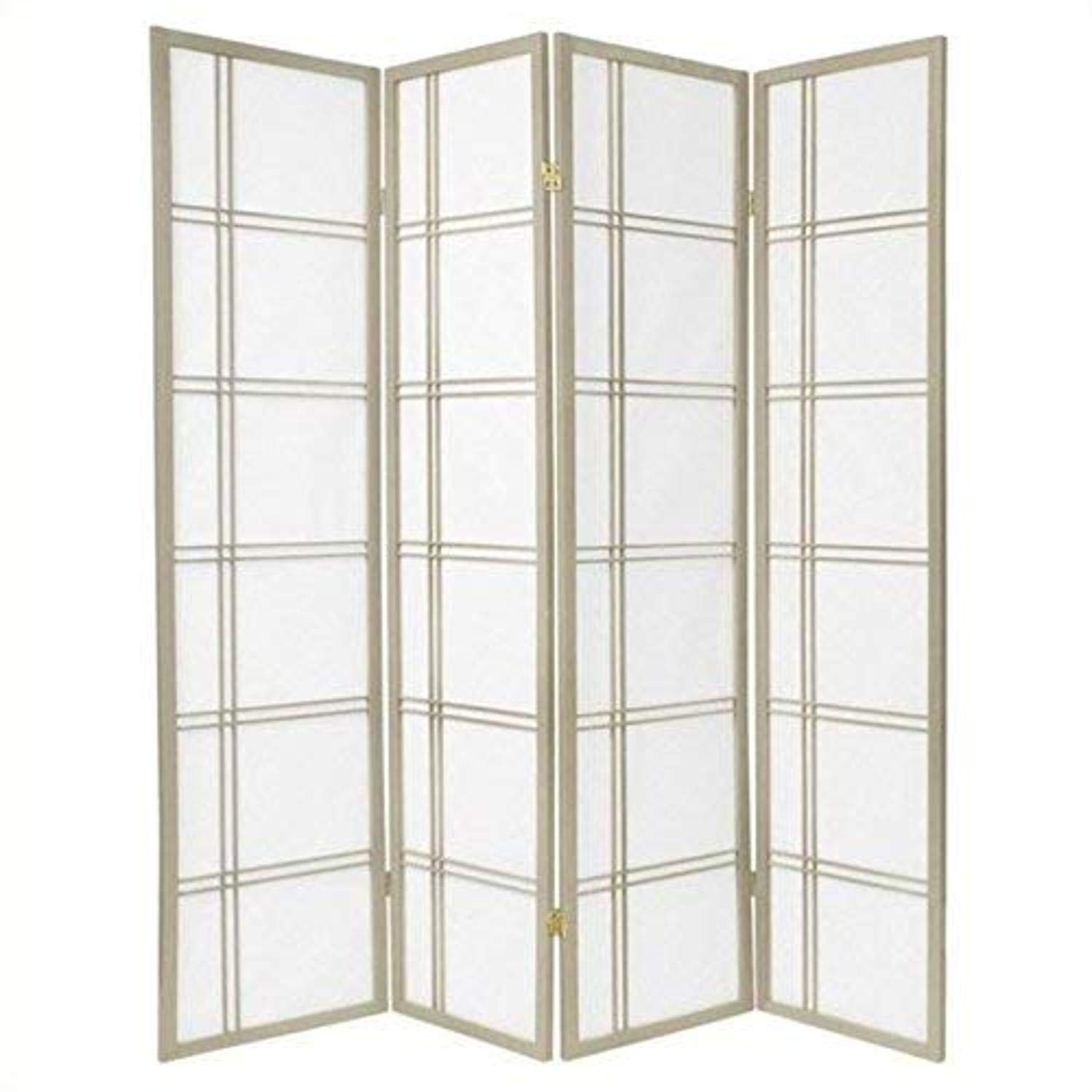 Oriental Furniture 6 ft. Tall Double Cross Shoji Screen - Special Edition - Grey - 4 Panels