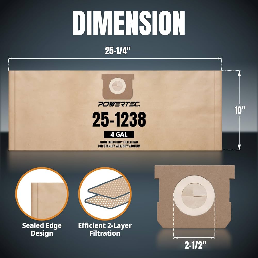 POWERTEC 25-1238 Vacuum Bags for Stanley 3PK, for Stanley POWERTEC 25-1238 Vacuum Bags for Stanley 3PK, for Stanley