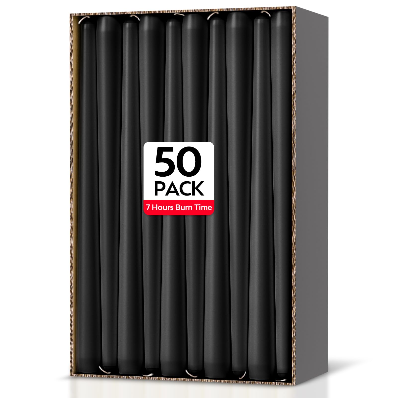 Ledivion Black Taper Dinner Candles, 50 Pack Non-Drip Table Candlesticks, Unscented, 7-Hour Burn Time, Paraffin Wax With Cotton Wicks, Long-Burning Tapered Candles