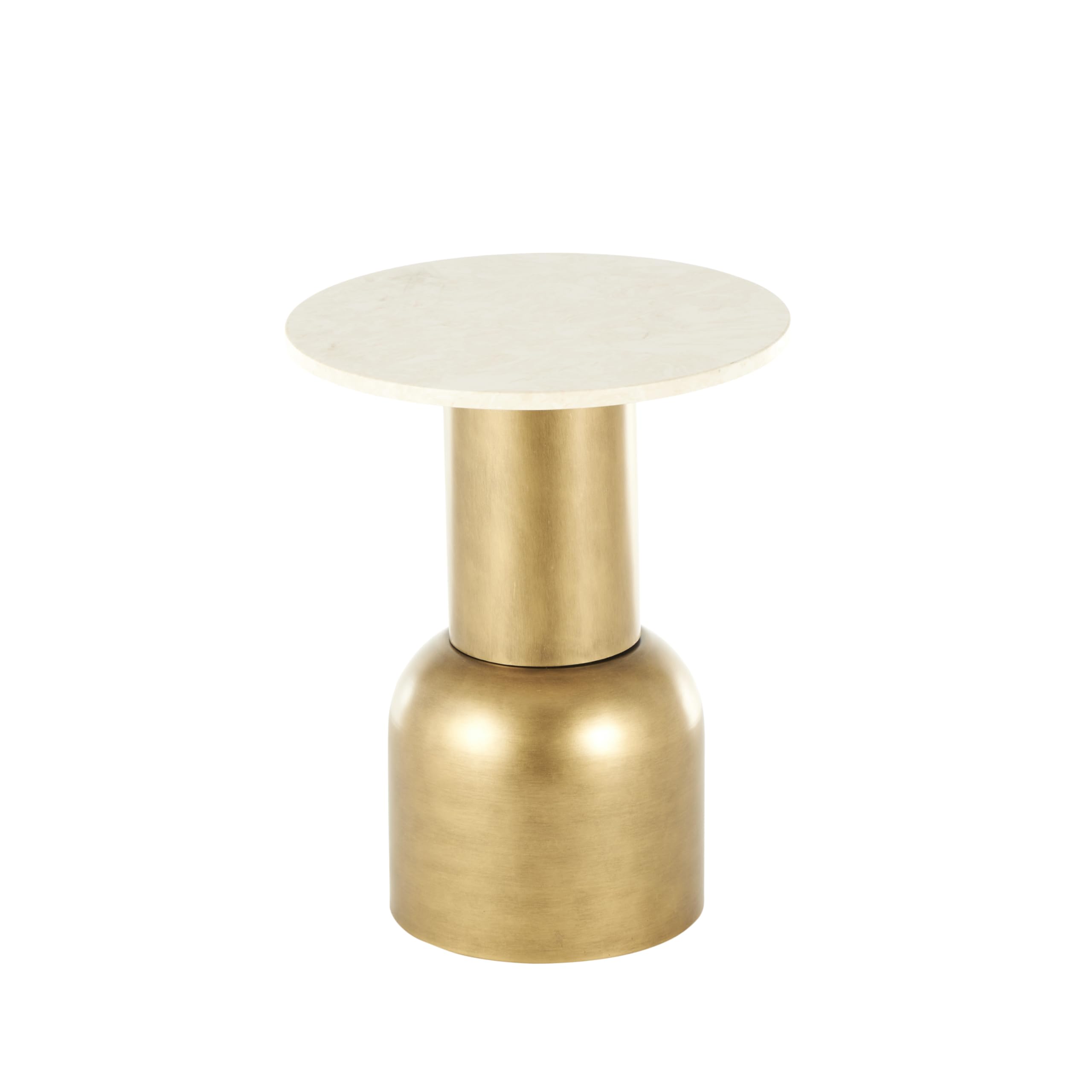 Deco 79 Metal Side End Accent Table Pedestal End Table with Cream Marble Tabletop, Side Table 16" x 16" x 20", Gold