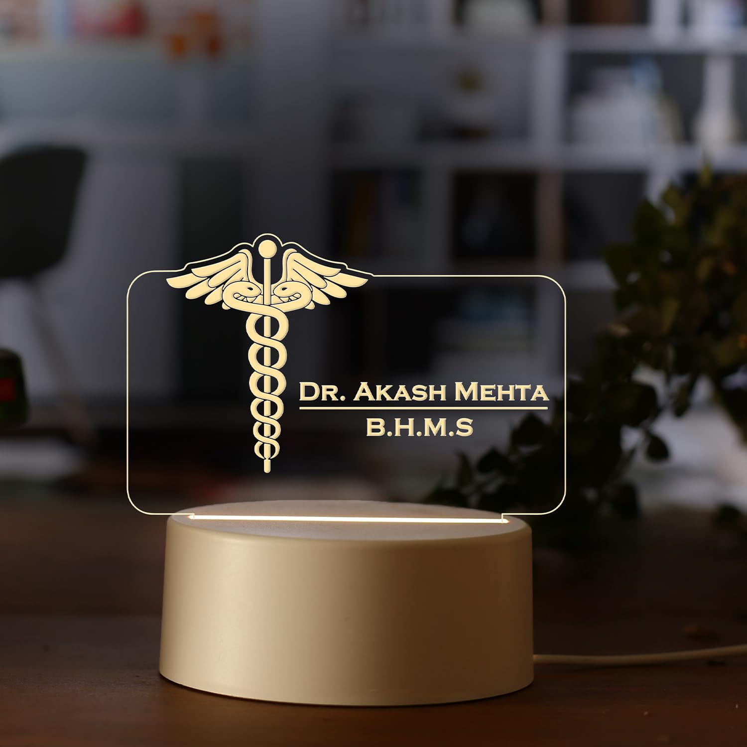 AICA Personalized Name & Degree Doctor LED Table Lamp (White Base) | Birthday Thank You Graduation Office Gifts for Doctor Dr Male Female Men Women
