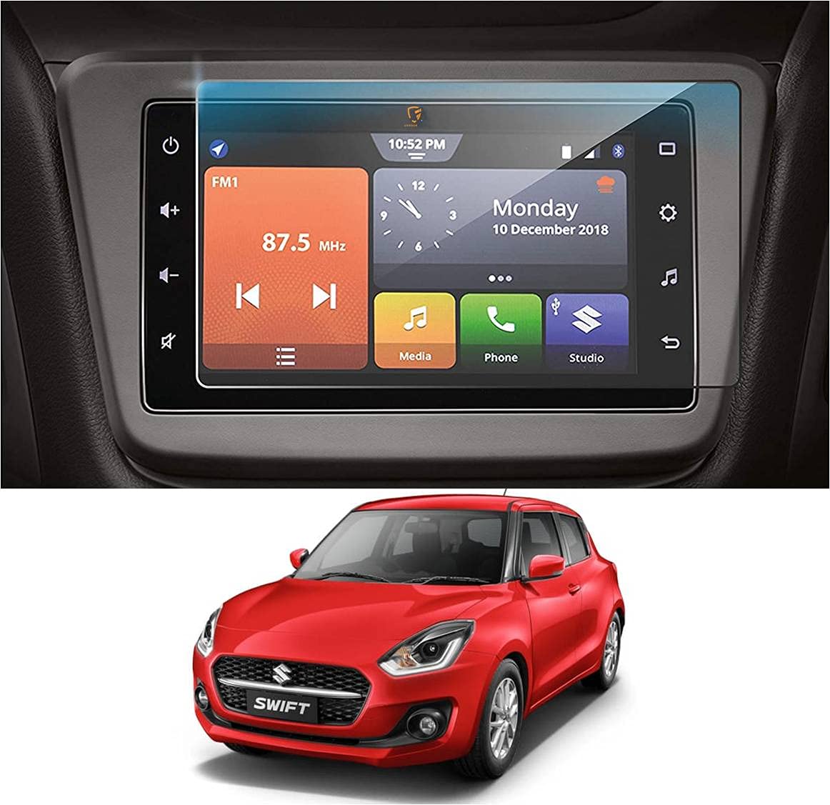 MARUTI SWIFT ZXI AMT FACELIFT (2021) (7 INCH) Car Infotainment System Accessories Unbreakable Screen Guard (Petrol & Diesel) (Transparent)-image-32