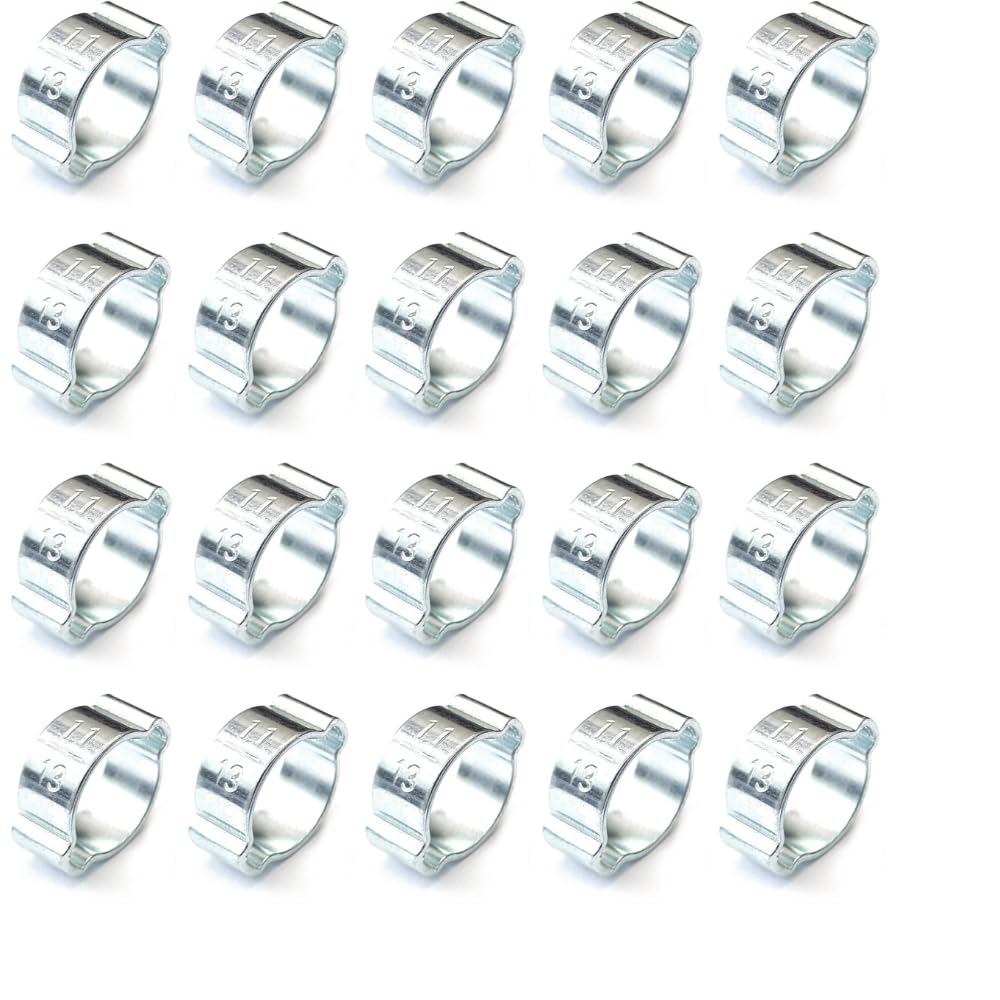 Delta-P 20 Pack Of Double Ear Hose Clamp, Galvanized Steel O Clip Crimp Rings For Fuel Petrol Pipe Tube Fitting Connections, Lemon Clips (11-13)