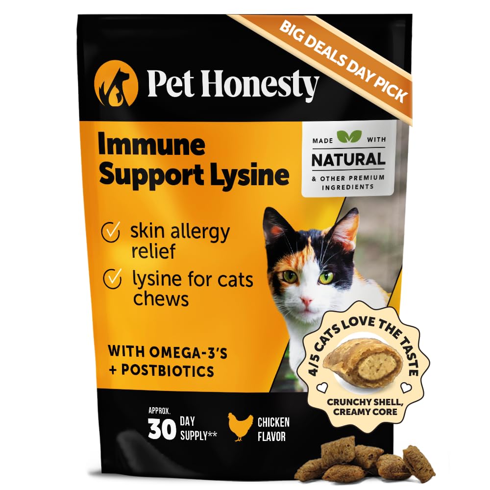 Pet Honesty Cat Immune Support Lysine - Cat Allergy Relief - Sneezing, Runny Nose, Watery Eyes - Cat Supplements & Vitamins with Omega 3s, L-Lysine, Antioxidants, Colostrum - Chicken (30 Day Supply)