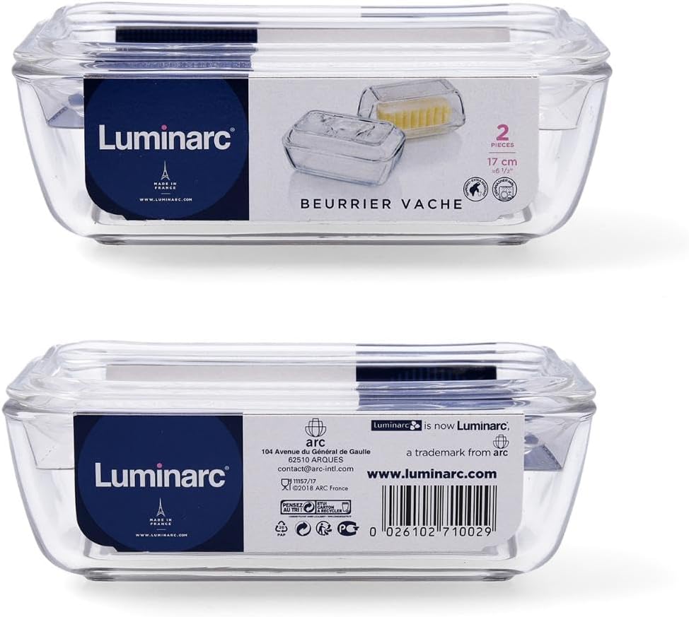 Luminarc European Tempered Glass Cow Butter Dish - 1 Pound Capacity