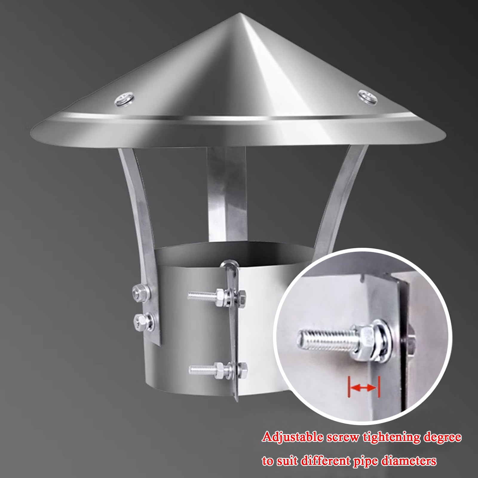 Tappo per camino zincato, copertura per canna fumaria superiore a cono, copertura antipioggia in acciaio inox per protezione camino e camino