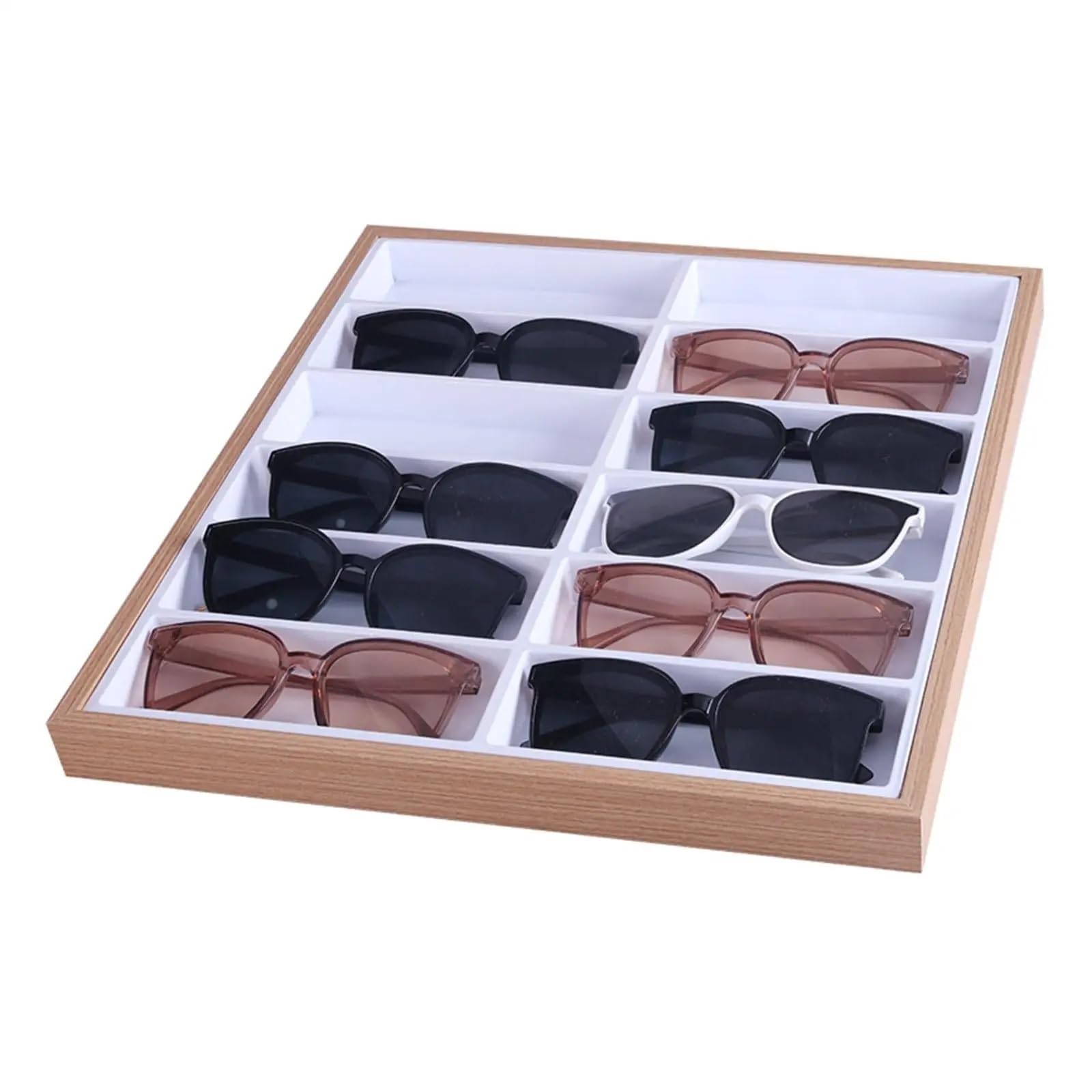 Sunglasses Organizer Wooden Eyeglasses Display Case 12 Grids Velvet Lining Sunglass Tray Stand Eyewear Show Holder For Counter Showcase