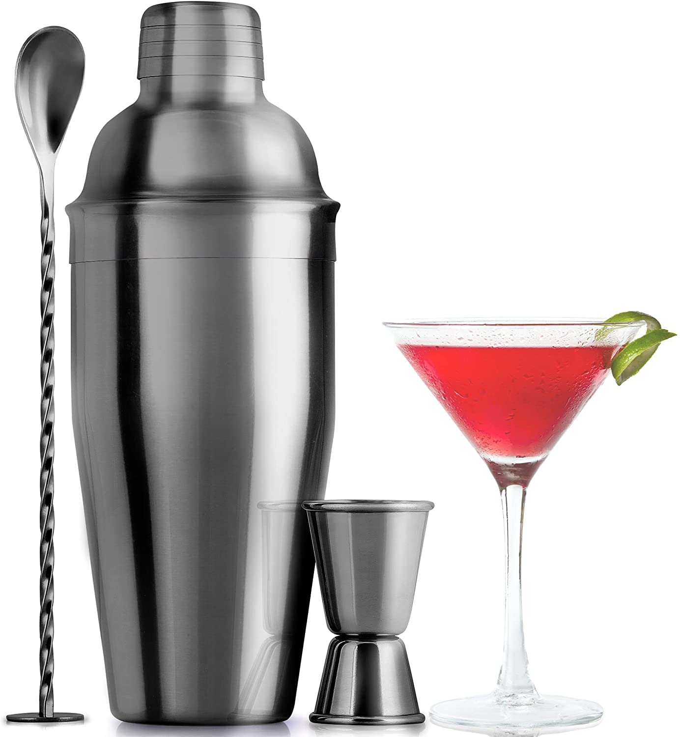 TiawudiLarge Professional 24oz Cocktail Shaker Set, Stainless Steel Cocktail Mixer Set with Jigger & Cocktail Spoon, Drink Shaker & Margarita Mixer Set, Bar Shaker Kit with Recipe Booklet
