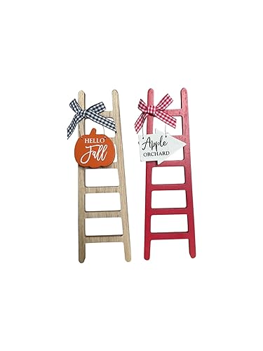 Fall Decorative Mini Ladder Signs, Rustic Wooden Farmhouse Decor with