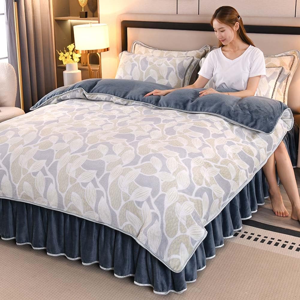 Falda de cama con volantes de lujo y fundas de almohada 200x230cm