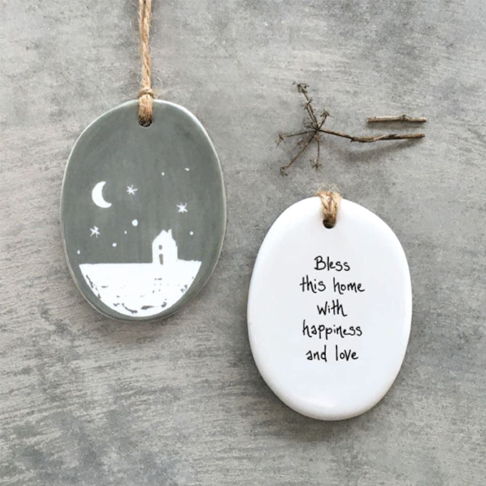 East of India Porcelain Hanger 'Bless this home', Hanging New House Gift, Home Decoration, Friendship Gift, Moving Home Keepsake,