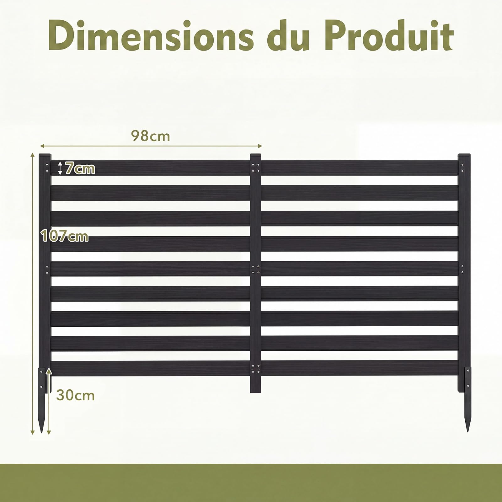 GYMAX 2 Panneaux Clôture de Jardin Modulable, Palissades en Bois, 98 x 107 CM, Barriere Jardin à Lattes Modulable en Bois de Sapin, pour Balcon, Terrasse et Parterre de Fleur Bordure (Noir)