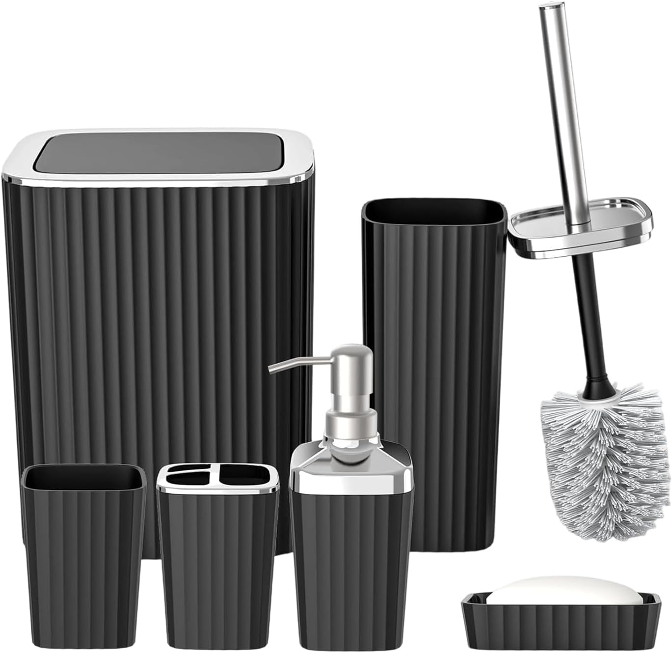 6Pcs Simple Bathroom Storage Set Includes Liquid Hand Soap Dispenser Toothbrush Cup Mouth Cup Trash Can