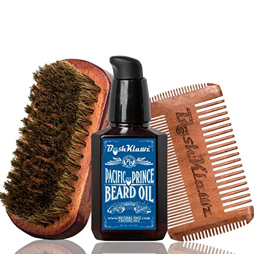 Pacific Prince Beard Oil, 4Klawz Pocket Beard Comb & BoarKlawz Beard Boar Brush Gift Set Beard Care Kit Grooming Bundle Set