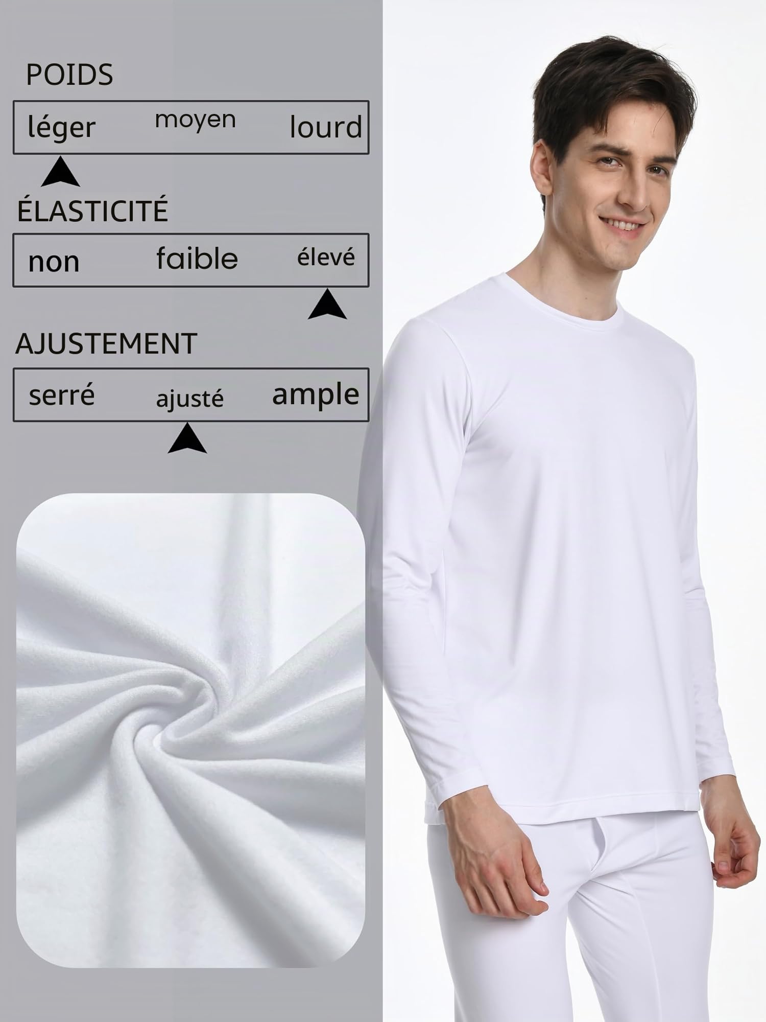 Nutria Haut Thermiques pour Homme Lot de 2, sous-vêtements avec Doublure en Polaire, Col Rond Maillot de Corps à Manches Longues Automne Couche de Base par Temps Froid Chemise Intérieur U07A