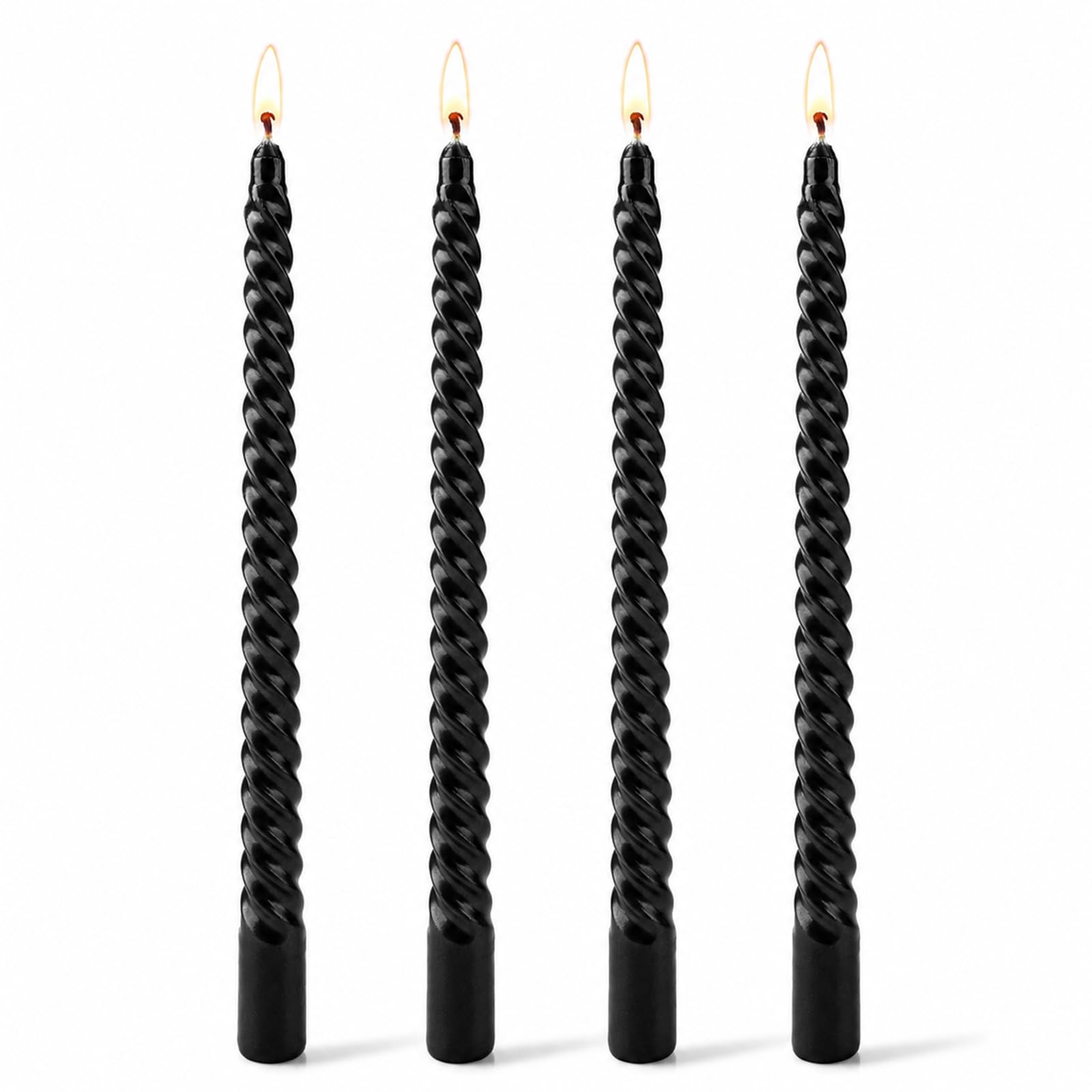 Geukmun Taper Black Candles, 10" Twisted Dinner Candles Set of 4 Black
