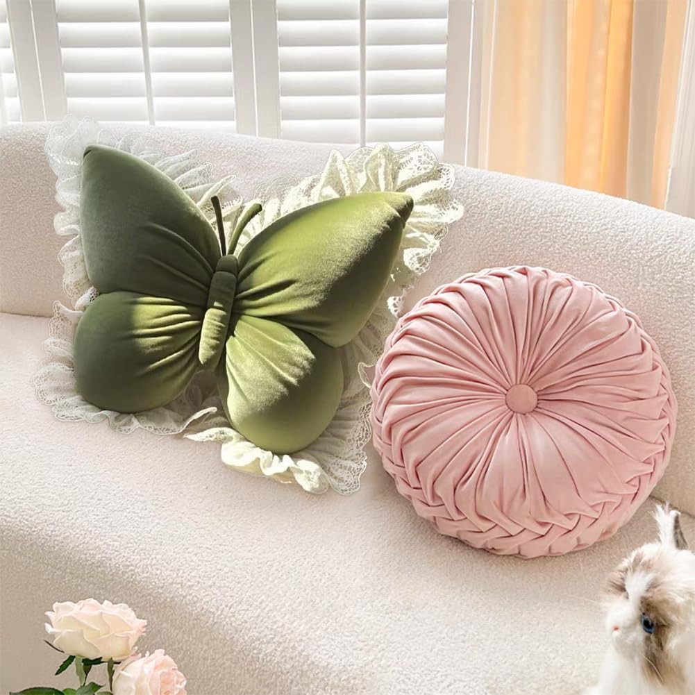 Butterfly Throw Pillow, Butterfly Shaped Decorative Pillow for Sofa Couch Bed, Plush Velvet Lumbar Support Cushion for Office Chair & Car Seat (Green)