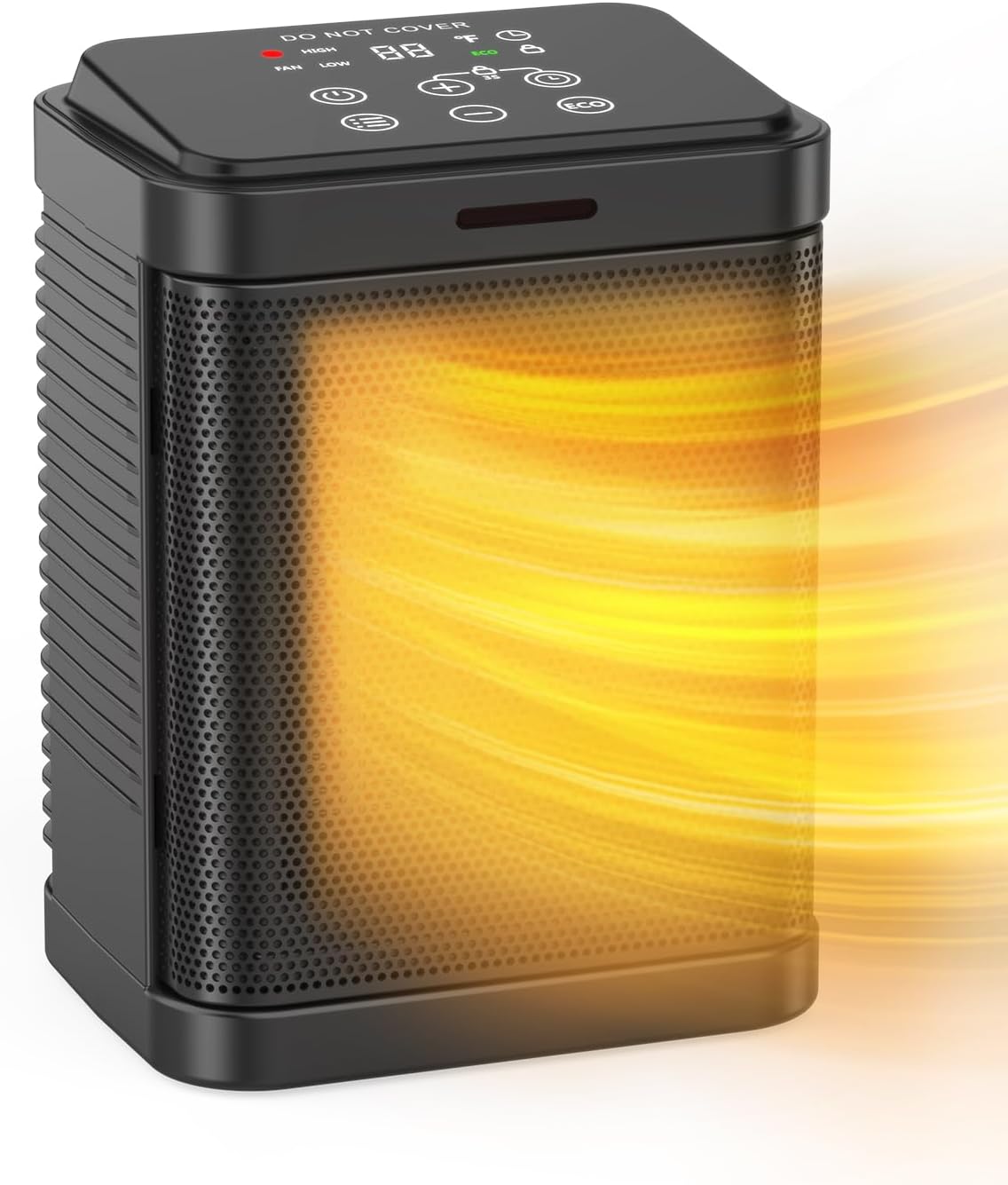 1500W Small Space Heater, PTC Ceramic Heater, Portable Space Heater with Thermostat, Safety Protection, 2S Fast Heating, ECO Mode, 24H Timer, Safe for Office Use