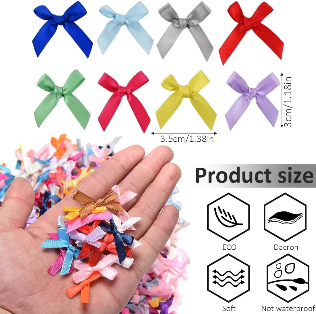 100 Pieces Small Bows for Decorations, Satin Ribbon Bows, Multicolor Mini Bows, 2.5 cm Mini Satin Bows for Crafts, Sewing, Gift Decoration(Multicolor)