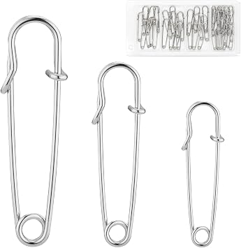 WISYOK 48 Pcs Heavy Duty Safety Pins Assorted Sizes 2, 2.8, 3, Large Safety Pins, Pack of 48 Strong, Sturdy Bulk Pins, for Clothes, Blankets, Crafts, Kilts, Stainless Steel Wire Extra Sturdy