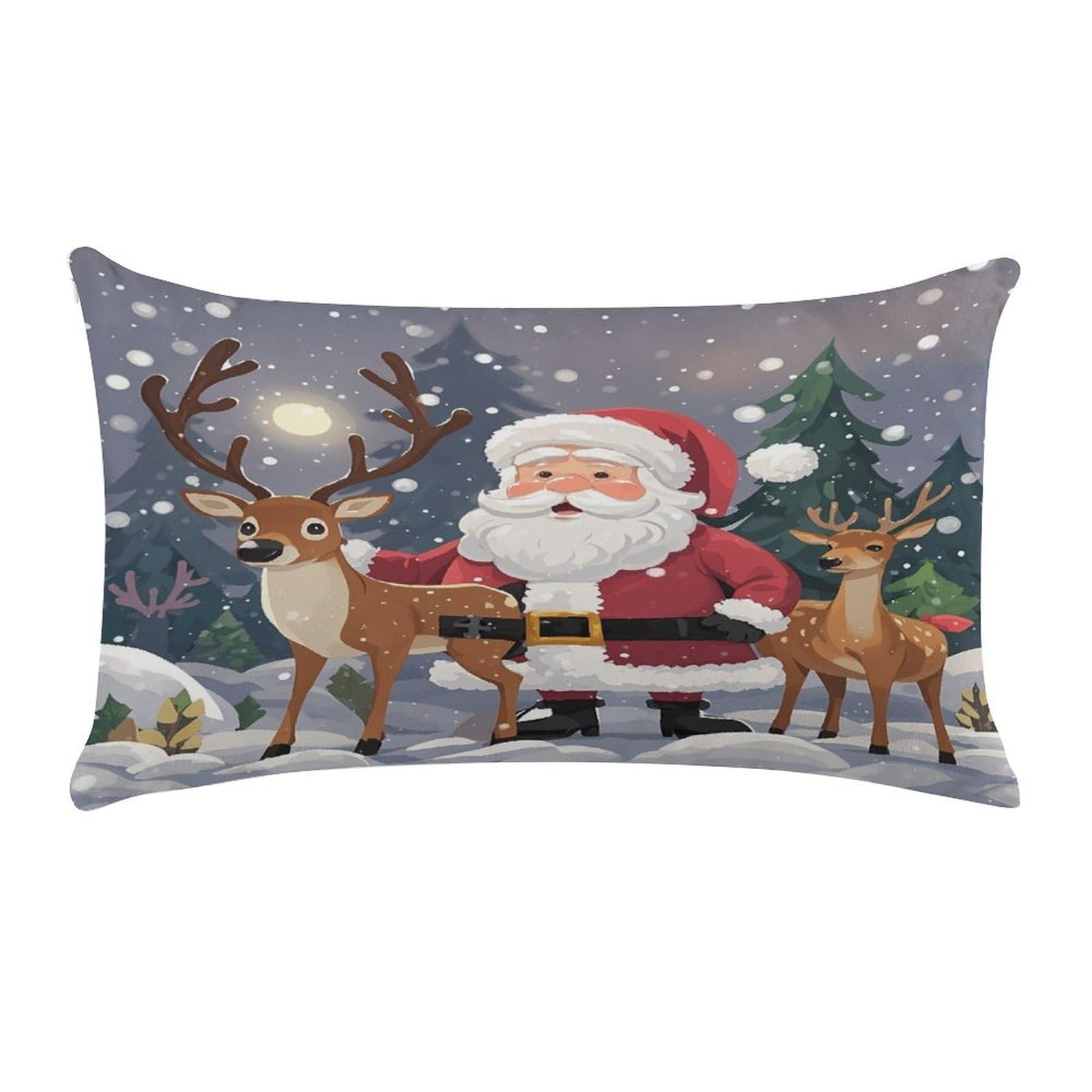 FekiLoot Santa Claus and Deer Elk Throw Pillow Covers Short Plush Rectangular Pillowcase with Zipper Cozy Cushion Cases Ultra Soft Lumbar Pillow Shells for Chair Sofa Home Decor 12" X 20"