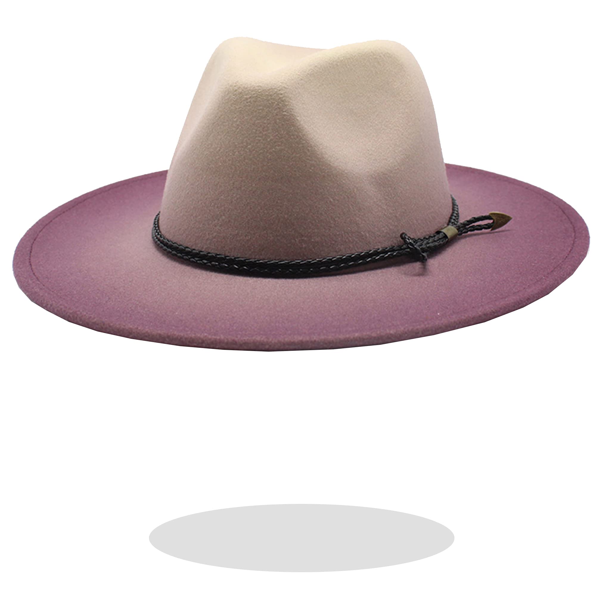 IZUSGradient Fedora Hat for Women Two-Tone British Panama Hats Ladies Tie-Dye Wide Brim Top Felt Hat for Medium