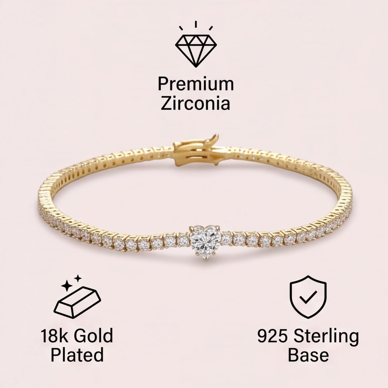 Zirconia Heart Charm Bracelet 18K Gold Plated 925 Sterling Silver Dainty Link Chain Women Life Jewelry