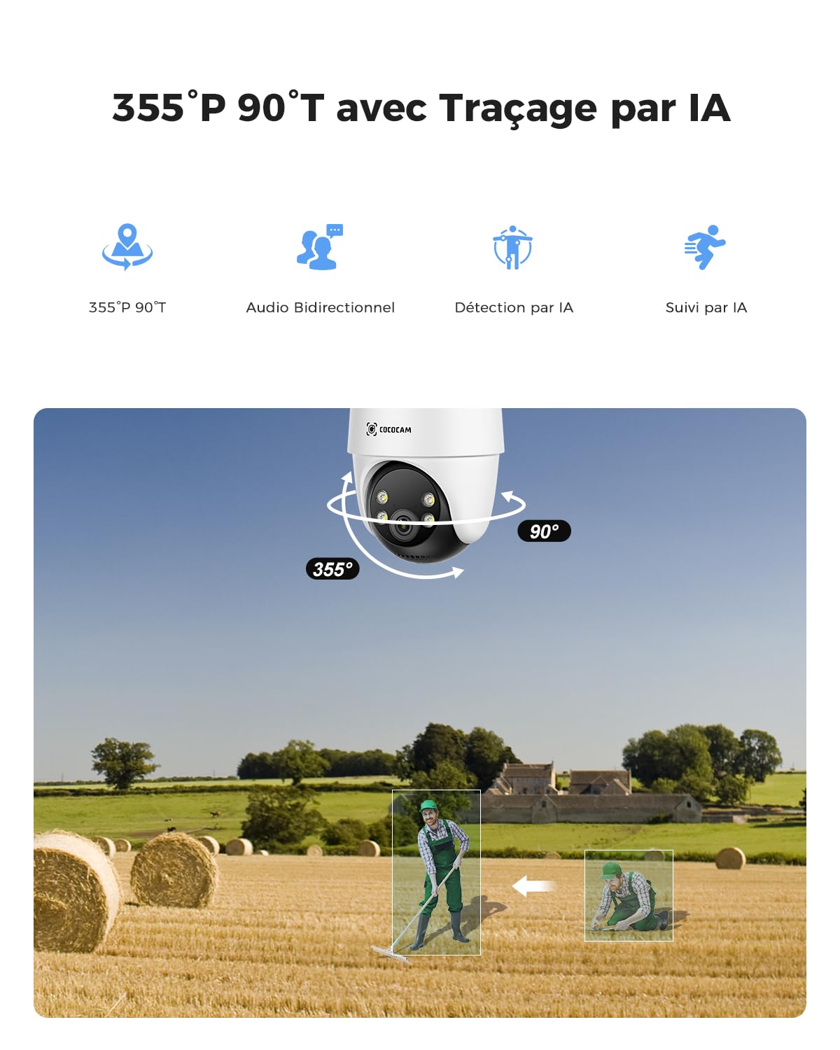COCOCAM 24/7 Enregistrement AOV 4G Camera Surveillance Exterieur sans Fil