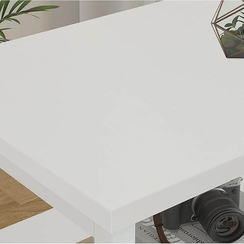 Miniatura 5 de LVB Juego de 2 mesas auxiliares pequeñas blancas, moderna mesita de noche delgada con estante de almacenamiento, mesita de noche estrecha de metal