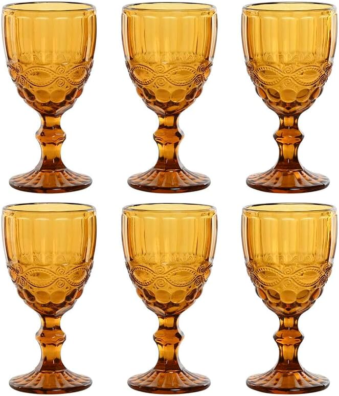Set of 6 Amber Glass Glasses 11oz